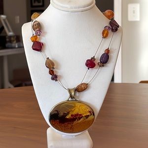 Chicos Statement Necklace Goldtone Oranges